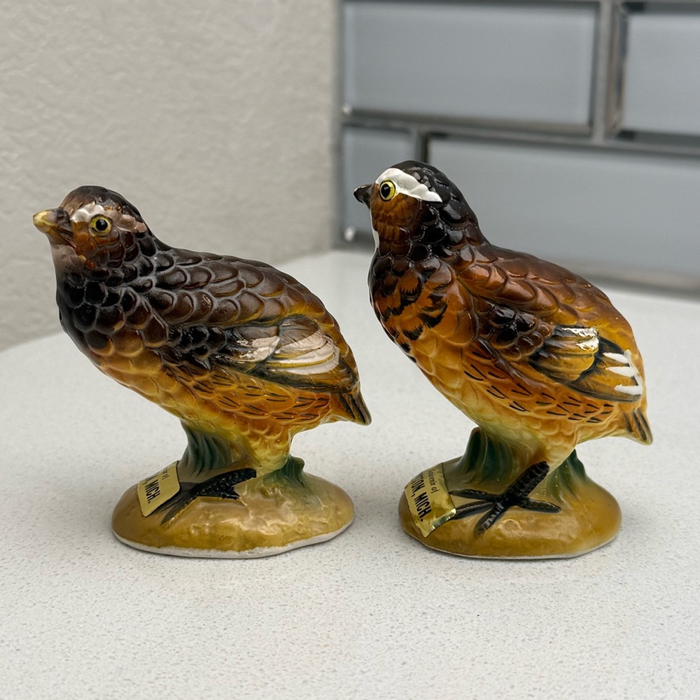 Vintage Salt & Pepper Shakers Souvenir Lewiston Michigan Quails Pair of Birds - Picture 7 of 13
